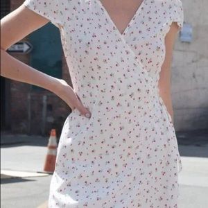 Brandy Melville Robbie White and Pink Floral Tie Wrap Mini Dress